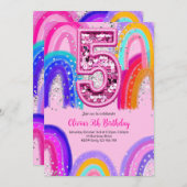 Invitation 5e anniversaire filles Rainbow rose (Devant / Derrière)
