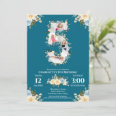 Invitation 5e anniversaire Fleur Turquoise photo Collage bleu (Debout devant)
