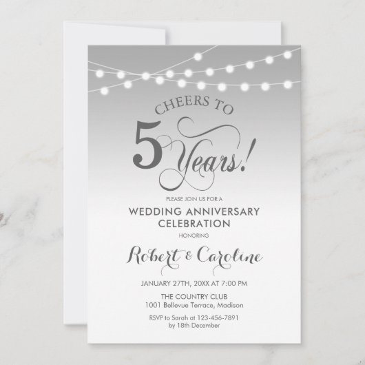 Invitation 5e anniversaire Mariage - Blanc argenté (Devant)