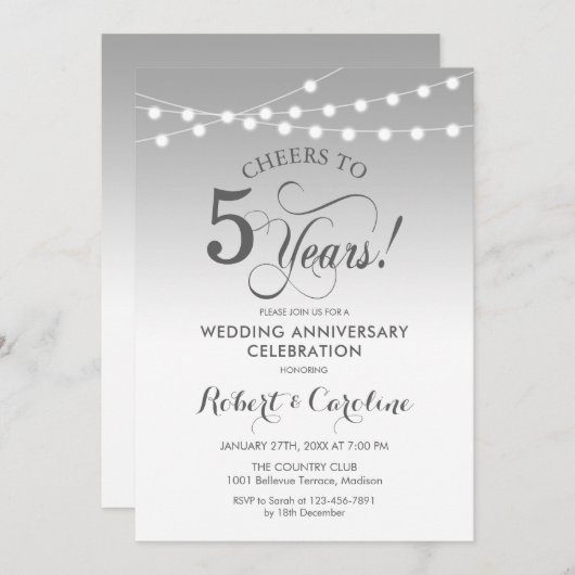 Invitation 5e anniversaire Mariage - Blanc argenté (Devant / Derrière)
