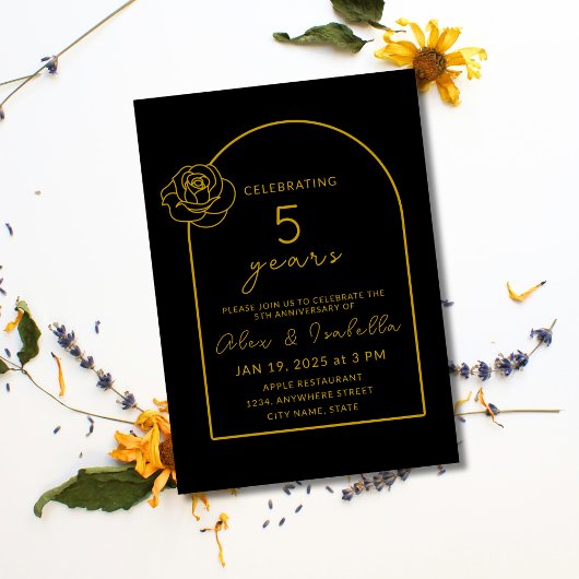 Invitation 5e anniversaire Mariage de Black and Gold moderne