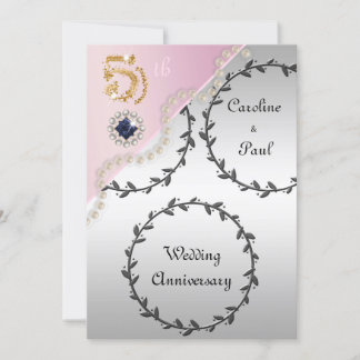 Invitation 5e anniversaire Mariage Embossed Silver, or Rose