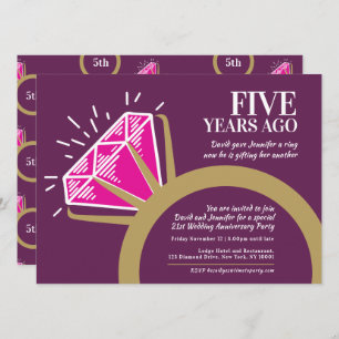Invitation 5e anniversaire mariage fête bague tourmaline rose