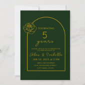 Invitation 5e anniversaire Mariage moderne vert et or (Devant)