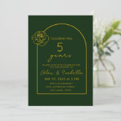 Invitation 5e anniversaire Mariage moderne vert et or (Debout devant)