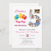 Invitation 5e anniversaire photo collage numéro 5 Fille (Devant / Derrière)