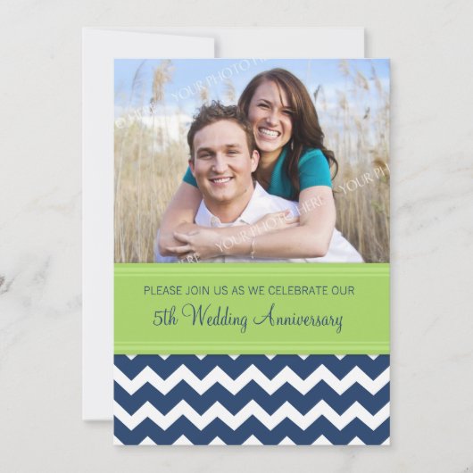 Invitation 5e Anniversaire Photo Vert Bleu (Devant)