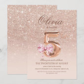 Invitation 5e anniversaire Rose rose or Bow fête d'anniversai (Devant / Derrière)