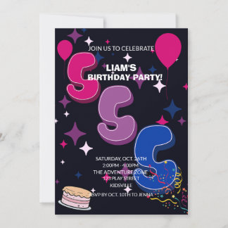 Invitation 5e anniversaire vibrant | Confettis roses bleus