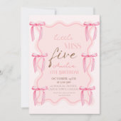 Invitation 5e Dusty Pink Bows Anniversaire Princesse (Devant)