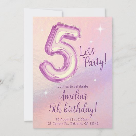 Invitation 5e Fête d'anniversaire de l'arc-en-ciel (Devant)