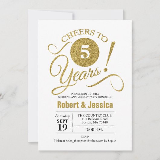 Invitation 5e fête du Mariage - Gold White (Devant)