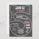 Invitation 5e Fille Anniversaire Chalkboard Pink Numéro (Devant)
