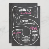 Invitation 5e Fille Anniversaire Chalkboard Pink Numéro (Devant / Derrière)