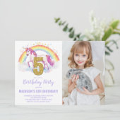 Invitation 5e Rainbow Unicorn photo d'anniversaire des invita (Debout devant)