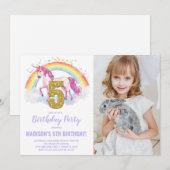 Invitation 5e Rainbow Unicorn photo d'anniversaire des invita (Devant / Derrière)