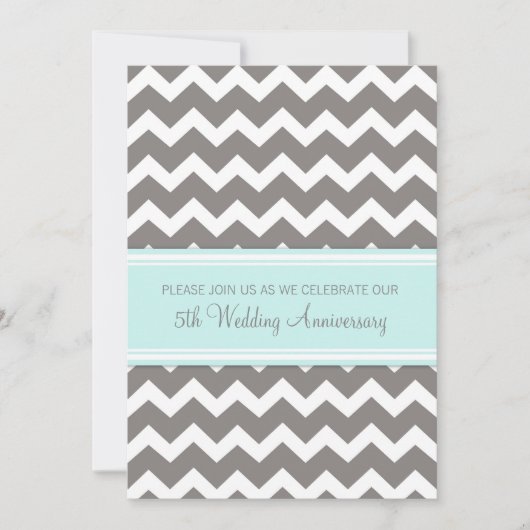 Invitation 5ème anniversaire Chevron Gris Bleu (Devant)