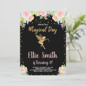 Invitation 5ème Floral rose magique Fée Anniversaire Invitati (Debout devant)