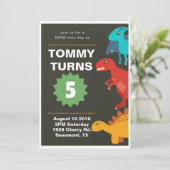 Invitation 5ème garçon de fête d'anniversaire de dinosaure (Debout devant)