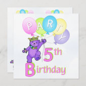 Invitation 5ème Princesse Bear Balloons de fête (Devant / Derrière)