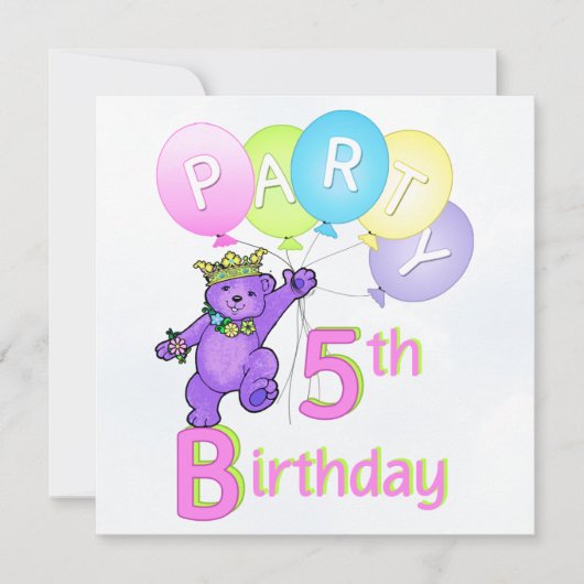 Invitation 5ème Princesse Bear Balloons de fête (Devant)