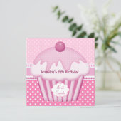 Invitation 5ème Sweet Cupcake White Pink Spots Filles (Debout devant)