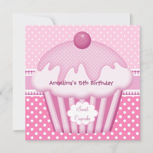 Invitation 5ème Sweet Cupcake White Pink Spots Filles (Devant)
