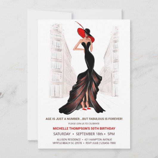 Invitation 5O ET FABULEUSE ÉLÉGANTE CHIC FEMME'S Birthday (Devant)