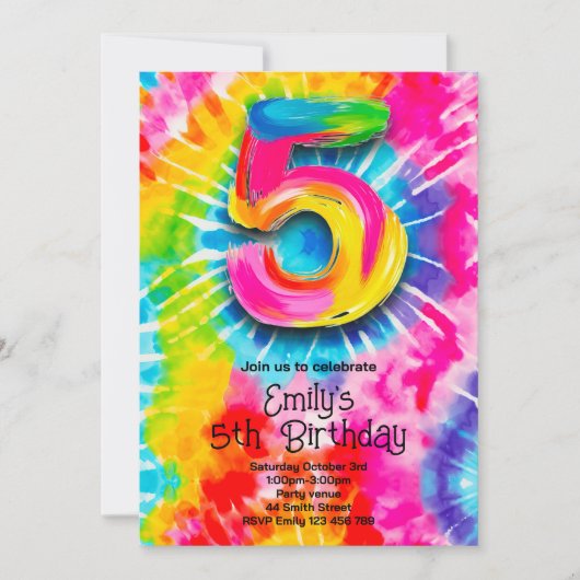Invitation 5th Tie Dye Birthday (Devant)