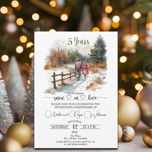 Invitation 5th Wedding Anniversary Winter Landscape Romantic