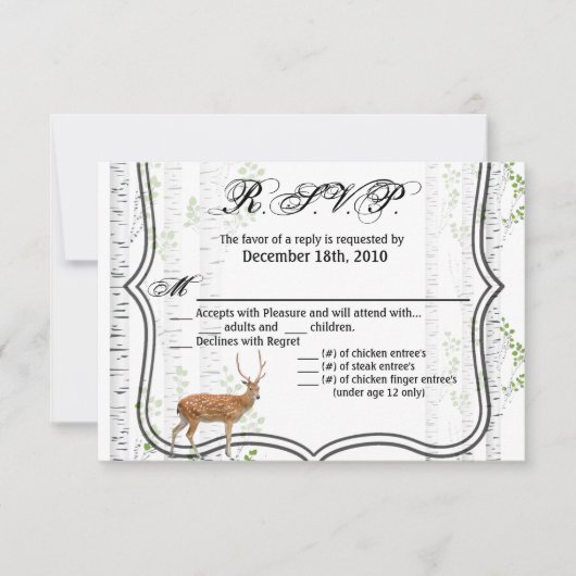 Invitation 5x3.5 R.S.V.P. Card Bois Deer Doe Buck Chasse (Devant)