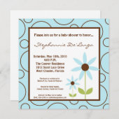 Invitation 5x5 Heure Printemps Baby shower Fleur Bleu Invitat (Devant / Derrière)
