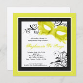 Invitation 5x5 masquerade yellow mask 16 Birthday Invite (Devant / Derrière)