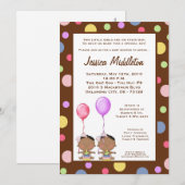 Invitation 5x7 African American TWINS Baby Shower (Devant / Derrière)