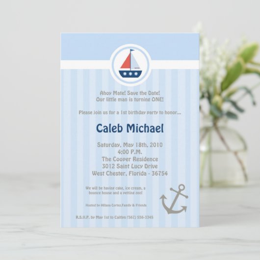 Invitation 5x7 Ahoy Nautical Sail Boat Anniversaire Invitatio (Debout devant)