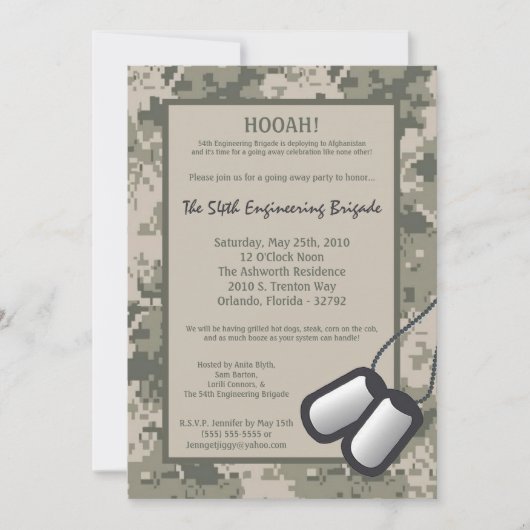 Invitation 5x7 allant loin copie d'ACU de Camo d'ARMÉE (Devant)