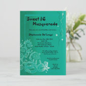 Invitation 5x7 Aqua Masquerade Sweet 16 Anniversaire Invitati (Debout devant)