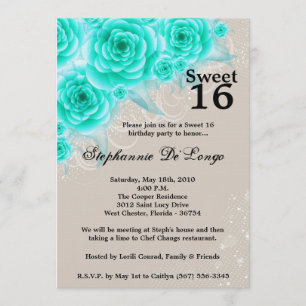 Invitation 5x7 Aqua Roses Floral Sweet 16 Anniversaire Invita