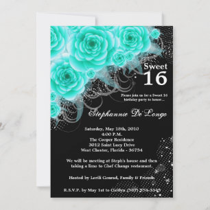 Invitation 5x7 Aqua Roses Floral Sweet 16 Anniversaire Invita