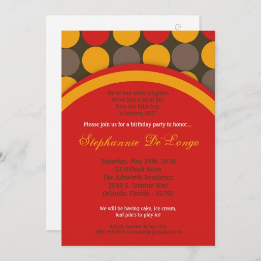 Invitation 5x7 Automne Automne Polka Point Anniversaire Parti (Devant / Derrière)