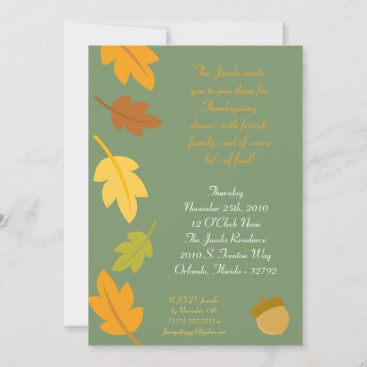 Invitation 5x7 Automne Feuilles d'automne Thanksgiving Invita (Devant)