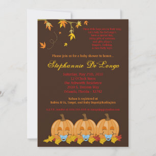 Invitation 5x7 Automne Feuilles TRIPLET Boy Baby shower Invit