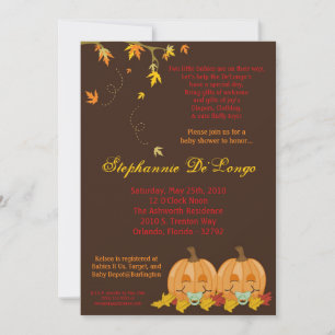 Invitation 5x7 Automne Leaves TWIN TWINS Baby shower Invitati