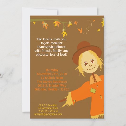 Invitation 5x7 Automne Scarecrow Thanksgiving Party Invitatio (Devant)