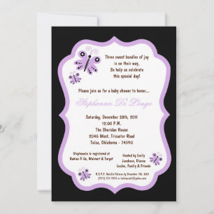 Invitation 5x7 Baby shower à papillon noir