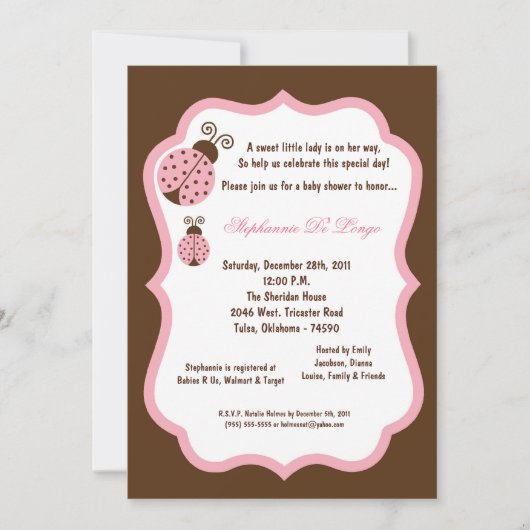 Invitation 5x7 Baby shower Brown Lady Bug (Devant)