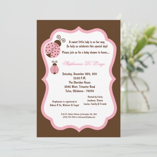 Invitation 5x7 Baby shower Brown Lady Bug (Debout devant)