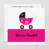 Invitation 5x7 Baby shower Buggie rose chaud (Devant / Derrière)