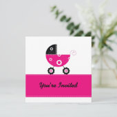 Invitation 5x7 Baby shower Buggie rose chaud (Debout devant)