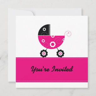 Invitation 5x7 Baby shower Buggie rose chaud